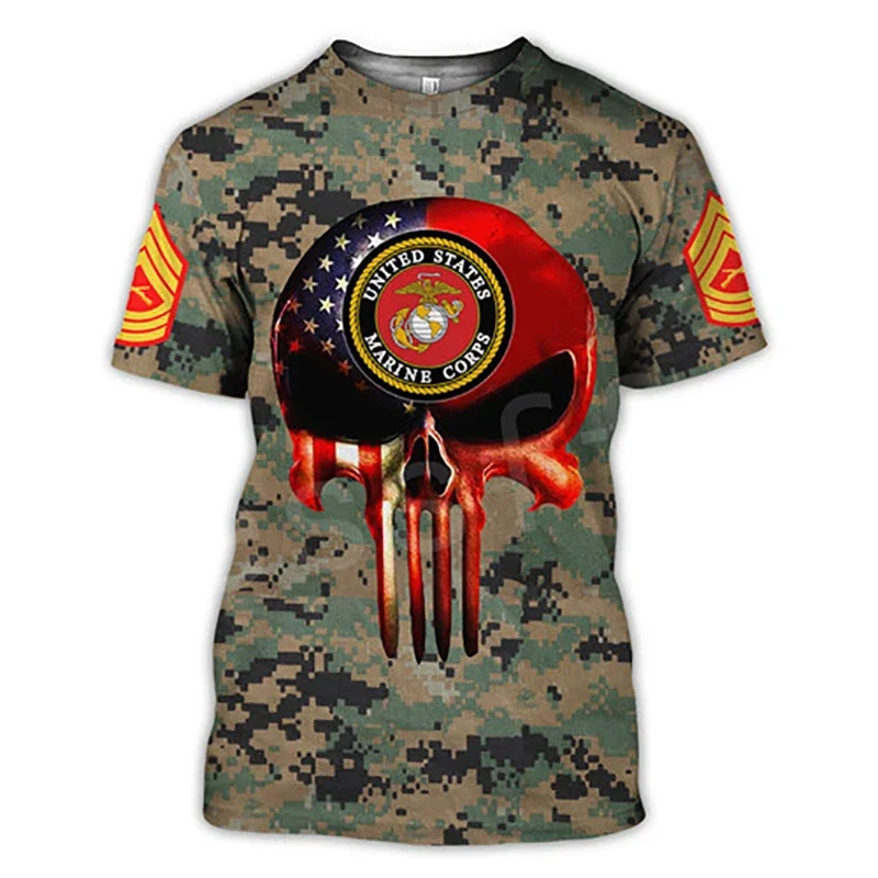 Street Fashion For Short Guys - American Flag Soldier Camo Skull 3D
