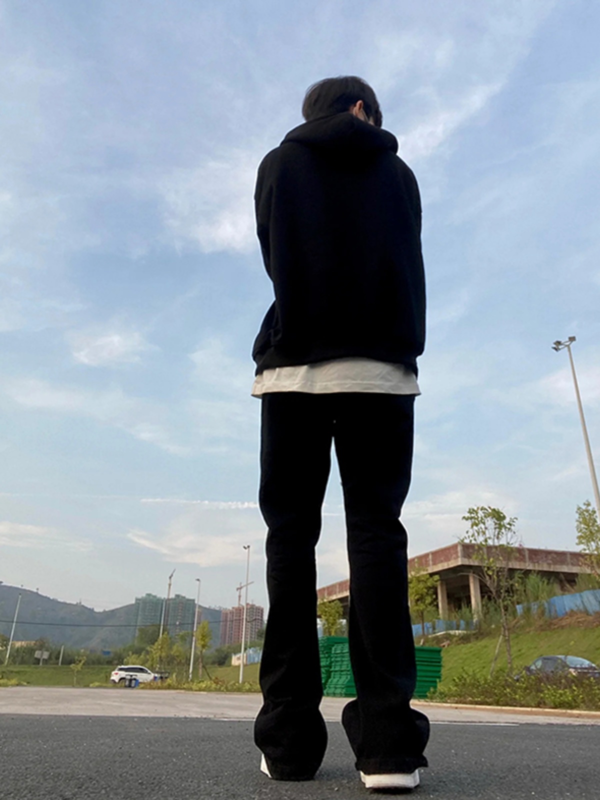 Street Fashion Vibes - Black Fleece Lined Straight Leg Jeans