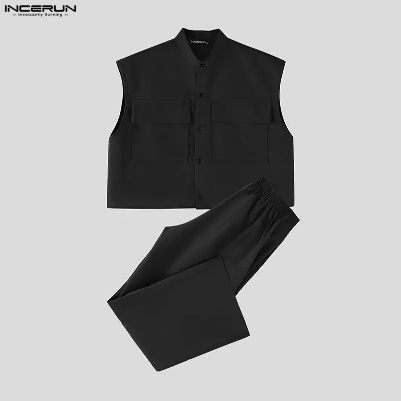 INCERUN Men Sets Solid Sleevel - Street Fashion Us 评论和价格
