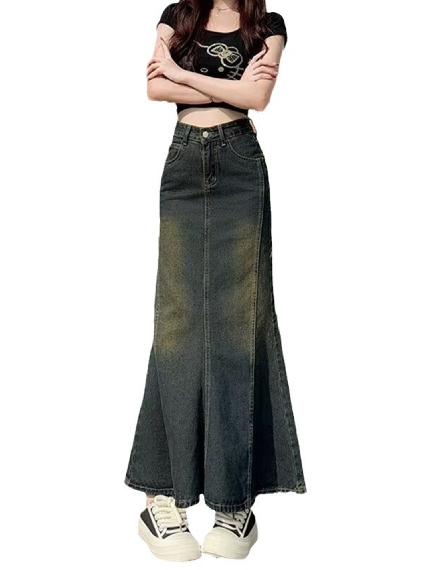 Women's Vintage Washed Denim M - Street Fashion Jeans Women 评论和价格
